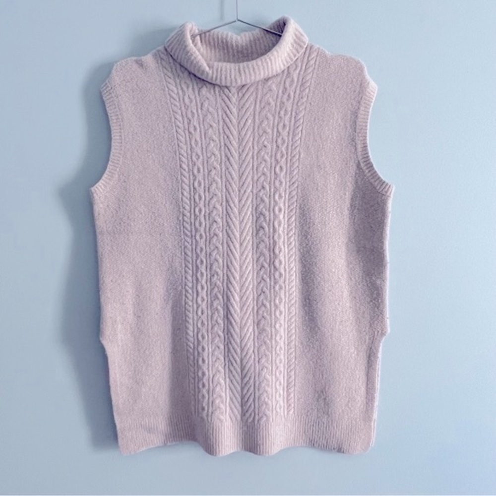 LOFT Cream Cable Knit Turtleneck Sweater Vest S